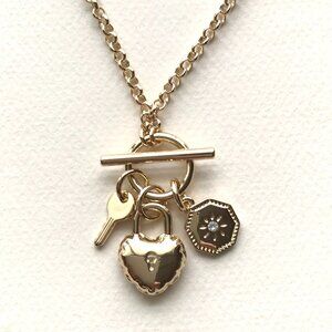 NWT J.Crew Factory Lock, Key and Heart Charm Necklace 30"